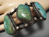 Dramatic Vintage Native American Navajo Triple Turquoise Sterling Silver Bracelet Old-Nativo Arts
