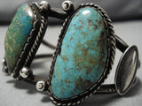 Dramatic Vintage Native American Navajo Triple Turquoise Sterling Silver Bracelet Old-Nativo Arts