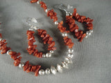 Dramatic Vintage Navajo Coral Collection Native American Jewelry Silver Necklace Earrings-Nativo Arts