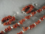 Dramatic Vintage Navajo Coral Collection Native American Jewelry Silver Necklace Earrings-Nativo Arts