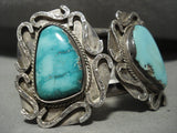 Duel Huge Turquoise Vintage Navajo Native American Jewelry Silver Bracelet Old-Nativo Arts