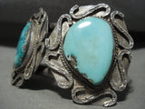 Duel Huge Turquoise Vintage Navajo Native American Jewelry Silver Bracelet Old-Nativo Arts