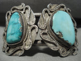 Duel Huge Turquoise Vintage Navajo Native American Jewelry Silver Bracelet Old-Nativo Arts