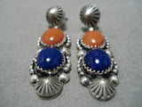 Native American Important Jeanette Dale Lapis Coral Sterling Silver Earrings-Nativo Arts
