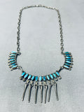 Impressive Vintage Native American Zuni Turquoise Sterling Silver Necklace Signed-Nativo Arts