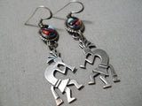 Wonderful Vintage Native American Navajo Dancing Kokopelli Sterling Silver Turquoise Earrings-Nativo Arts