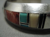 Thick And Sturdy Vintage Native American Navajo Turquoise Sterling Silver Inlay Bracelet-Nativo Arts