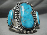 One Of Biggest Vintage Native American Navajo Blue Diamond Turquoise Sterling Silver Bracelet-Nativo Arts
