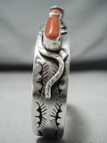 Native American Weaving Snake Vintage Zuni Chunky Coral Sterling Silver Bracelet-Nativo Arts
