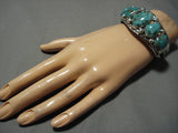 Striking Vintage Native American Navajo Harrison Jim Sterling Silver Green Turquoise Bracelet-Nativo Arts