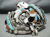 One Of The Best Vintage Native American Zuni Turquoise Sterling Silver Inlay Bracelet Old-Nativo Arts