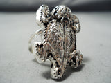 Detailed Huge Native American Navajo Sterling Silver Toad Ring-Nativo Arts
