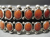 One Of The Best Native American Navajo Domed Coral Sterling Silver Bracelet Heavy!-Nativo Arts