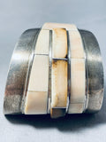 White Fossil Special Stone Vintage Native American Navajo Sterling Silver Inlay Bracelet-Nativo Arts