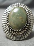 Huge Navajo Green Turquoise Intricate Sterling Silver Native American Ring-Nativo Arts