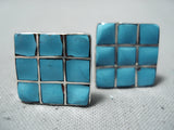 Superb Vintage Zuni Turquoise Sterling Silver Cuff Links Native American Old-Nativo Arts