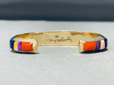 14k Gold Vintage Native American Navajo Rob Yellowhorse Inlay Turquoise Bracelet-Nativo Arts