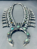 417 Gram Native American Navajo Sterling Silver Green Turquoise Squash Blossom Necklace-Nativo Arts