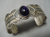 Striking Vintage Native American Navajo Domed Amethyst Sterling Silver Bracelet Old-Nativo Arts