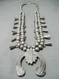 Women's Vintage Native American Navajo Turquoise Sterling Silver Squash Blossom Necklace-Nativo Arts