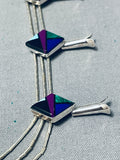 Very Unique Vintage Southwest Inlay Sterling Silver Necklace-Nativo Arts