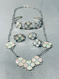 Flowers Vintage Native American Zuni Turquoise Pearl Sterling Silver Necklace Bracelet Set-Nativo Arts