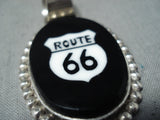 Fantastic Navajo Jet Sterling Silver Rt.66 Pendant Native American-Nativo Arts