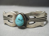 Incredible Vintage Native American Zuni Sterling Silver Blue Diamond Turquoise Bracelet-Nativo Arts