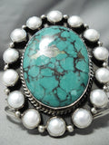 Towering Vintage Native American Navajo Shakey Family Turquoise Sterling Silver Pearl Bracelet-Nativo Arts