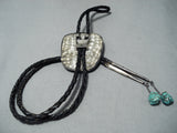 Chunky Dunky Green Spiderweb Turquoise Vintage Native American Navajo Sterling Silver Bolo Tie-Nativo Arts