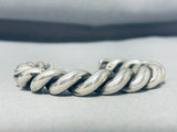Heavy 79 Gram Vintage Native American Navajo Hand Coiled Sterling Silver Rope Bracelet-Nativo Arts