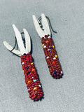 Native American Intricate Hand Woven Beads Southwestern Red Sterling Silver Earrings-Nativo Arts