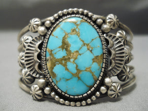 Important Vintage Native American Navajo Verdy Jake #8 Turquoise Sterling Silver Bracelet-Nativo Arts