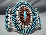 Native American On Eof The Best Zuni Turquoise Coral Sterling Silver Needle Bracelet-Nativo Arts