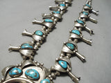 Authentic Vintage Native American Navajo Rare Turquoise Sterling Silver Squash Blossom Necklace-Nativo Arts
