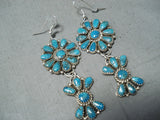 Signed Native American Navajo Turquoise Cluster Sterling Silver Earrings-Nativo Arts