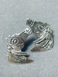 Unique Important Hand Stamped Native American Navajo Sterling Silver Horse Earrings-Nativo Arts