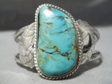 Stunning Vintage Native American Navajo Blue Diamonf Turquoise Sterling Silver Bracelet Old-Nativo Arts
