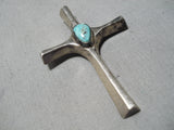 Beautiful Vintage Native American Navajo Blue Diamond Sterling Silver Cross Pendant Old-Nativo Arts