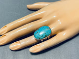 Gigantic Native American Navajo Signed Kingman Turquoise Sterling Silver Ring-Nativo Arts