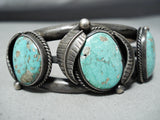 Heavy Unique Stamp Nhmss Vintage Native American Navajo Turquoise Sterling Silver Bracelet-Nativo Arts