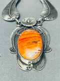 One Of The Best Vintage Native American Navajo Spiny Oyster Sterling Silver Leaf Necklace-Nativo Arts
