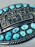 One Of The Most Detailed Vintage Native American Navajo Sterling Silver Turquoise Buckle-Nativo Arts