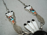 One Of The Best Vintage Native American Zuni Turquoise Kachina Sterling Silver Inlay Necklace-Nativo Arts
