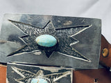 Very Rare Bursting Star Vintage Native American Navajo Turquoise Sterling Silver Concho Belt Old-Nativo Arts