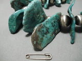 Chunky Turquoise Slab Vintage Native American Navajo Sterling Silver Necklace Old-Nativo Arts