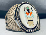 Heavy Kachina Vintage Native American Navajo Turquoise Kachina Sterling Silver Flank Bracelet-Nativo Arts