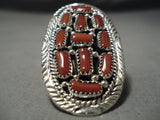 Chunks Of Coral Huge Native American Navajo Sterling Silver Ring-Nativo Arts