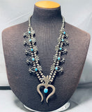 Authentic Vintage Native American Navajo Turquoise Sterling Silver Squash Blossom Necklace-Nativo Arts