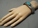 Authentic Vintage Native American Navajo Louis Yazzie Turquoise Sterling Silver Bracelet Old-Nativo Arts